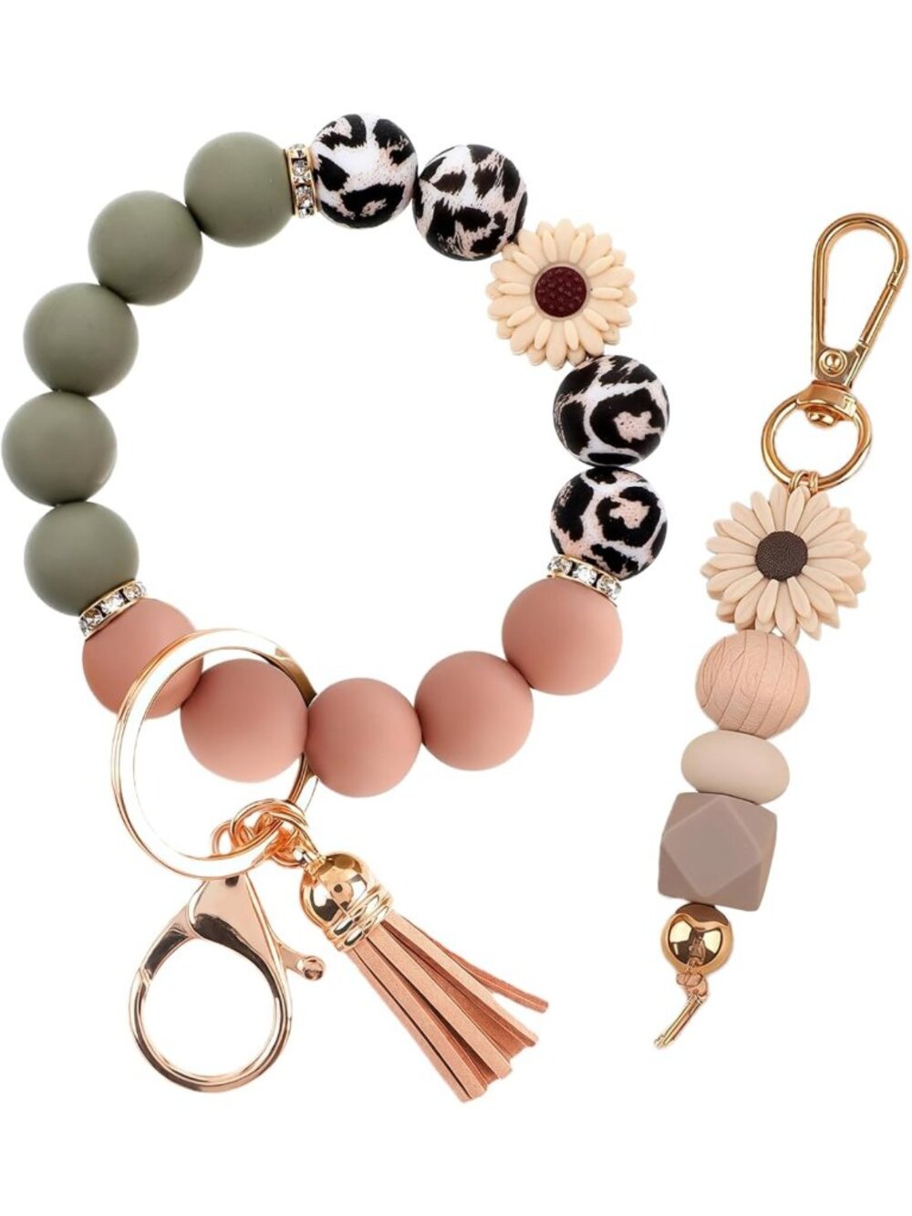 Cute Silicone Beaded Key Ring & Bracelet Set - Stylish Wristlet for Women
